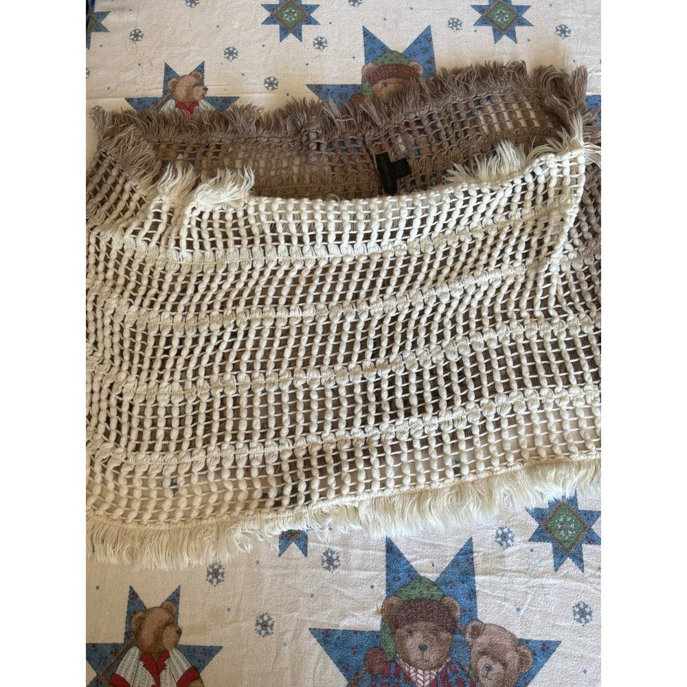 Boho Womens Steve Madden Ombre Open Knit Fringed Scarf OS Cream Tan